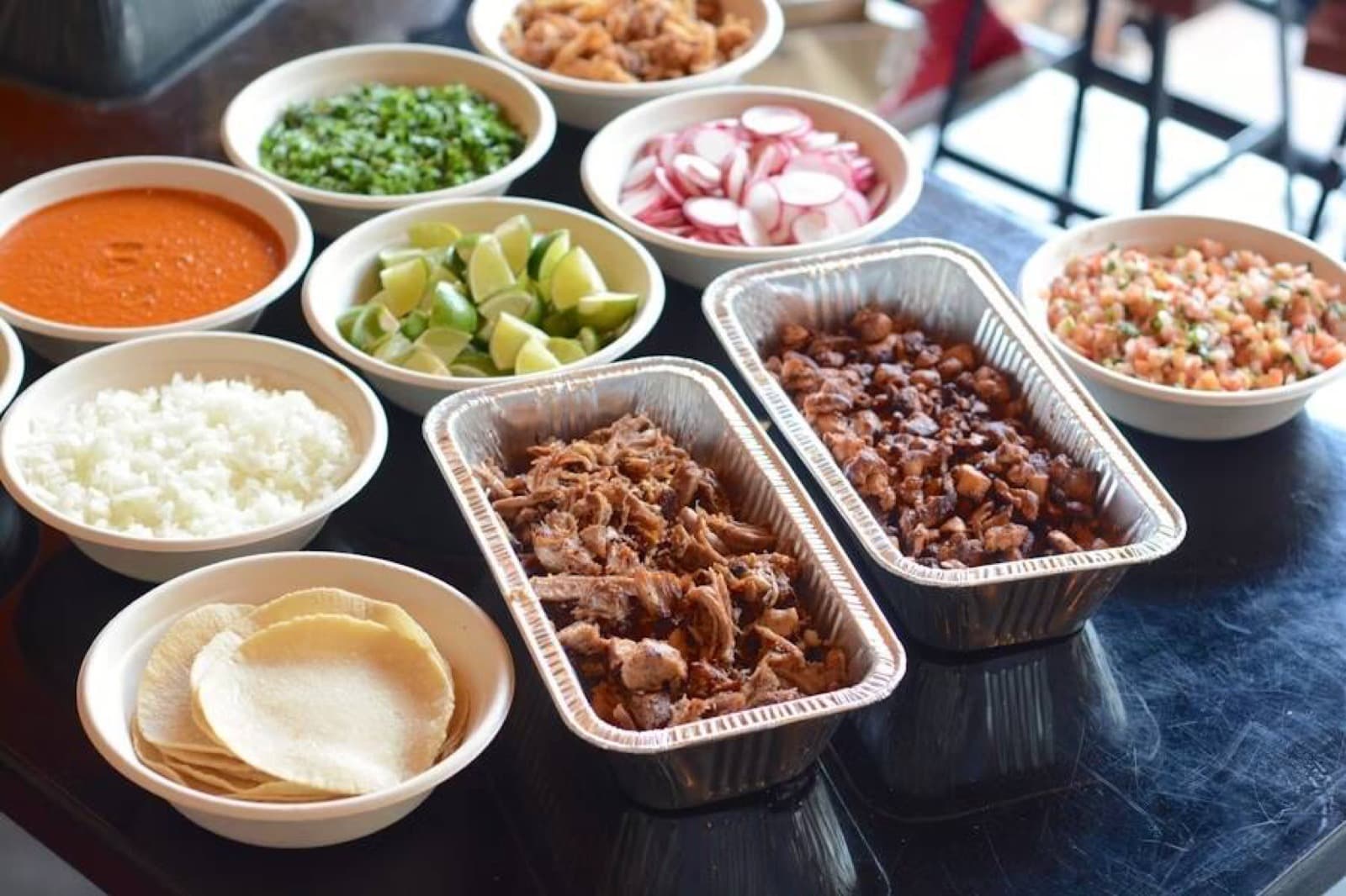 Buffet-style Mexican catering setup