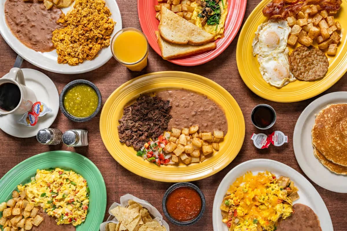 Mexican breakfast buffet spread