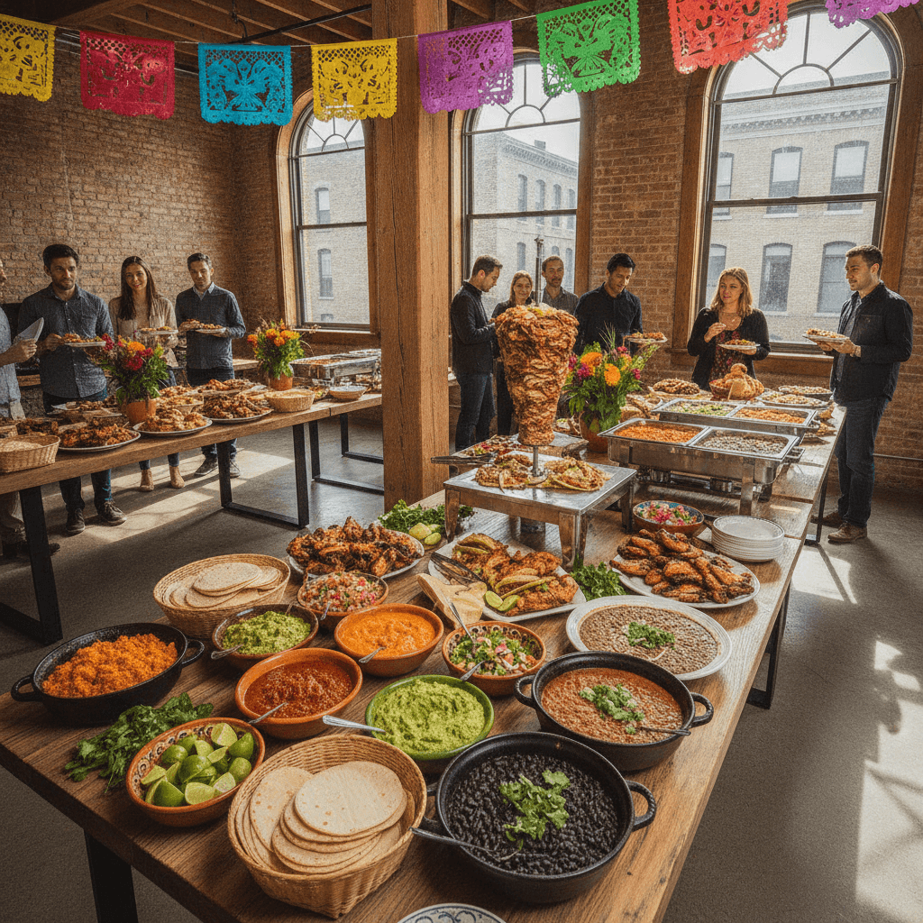 Wedding reception taco bar with toppings and warm tortillas